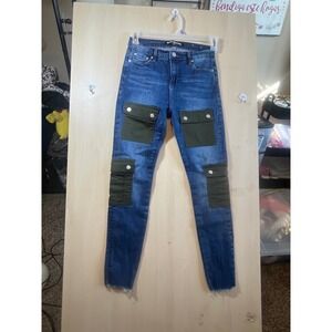 Blue Revival Womens Size 27 Blue Denim‎ Olive Green Pocket Skinny Jeans